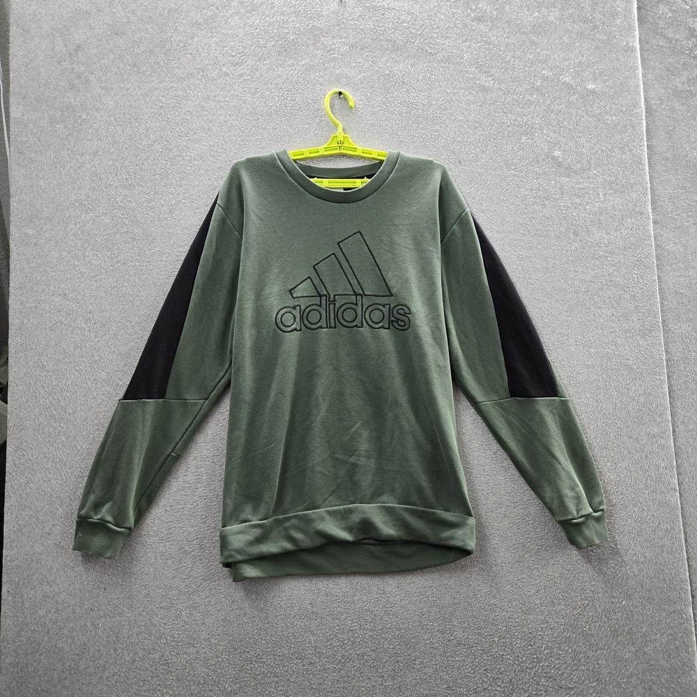 Adidas Men Sweatshirt 2XL Green Embroidered Logo Activewear Long Sleeve